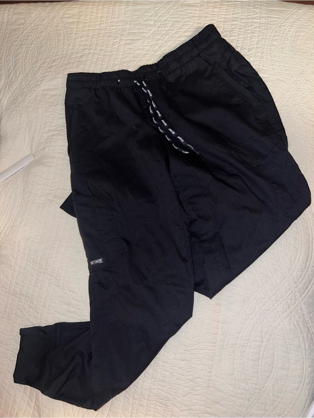 Greys Anatomy Black Drawstring Scrub Pants